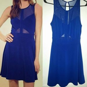 UO Blue Mesh Cut Out Skater Dress