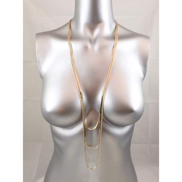 NEW GOLD TRIPLE LAYERED SERPENTINE  CHAIN NECKLACE