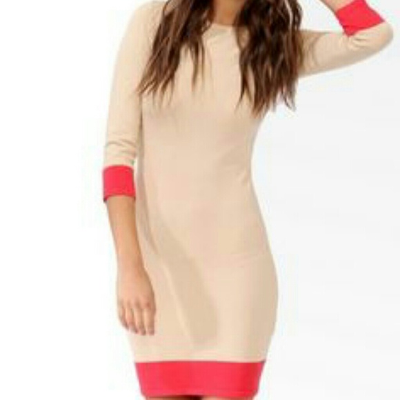 BUNDLED Forever21 Tan and Coral Colorblock Dress