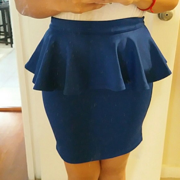 Royal blue fitted peplum skirt