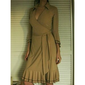 »SOLD« Express - Tan Wrap Dress with Ruffles