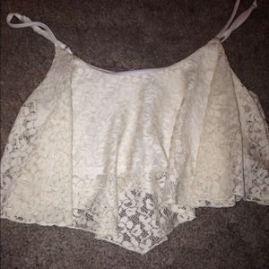 Lace creme crop tank top