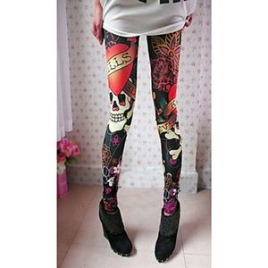 Skull Print Elastic Leggings