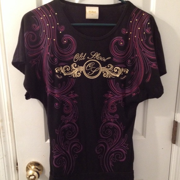 NWOT Black, Pink, Purple & Gold Studded Top