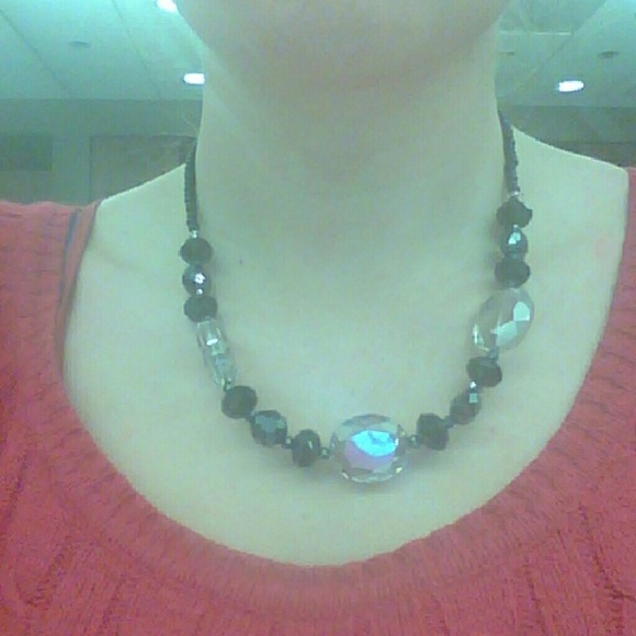 Black and clear faux crystal necklace and earings. - Picture 3 of 3