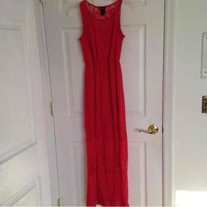 Red lace maxi dress