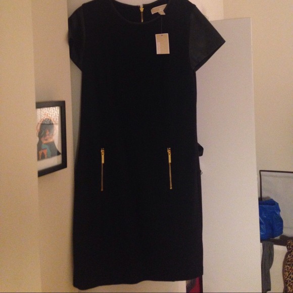 NWT Michael Kors Leather Sleeve Dress