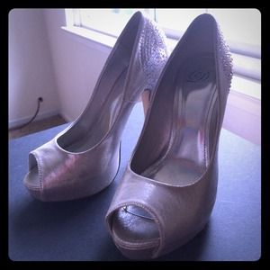 Silver Rhinestone Peep-Toe Platform Heels