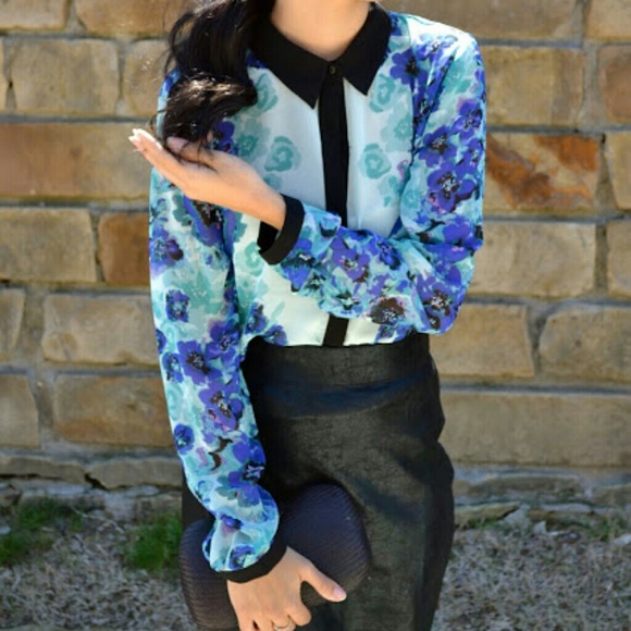 Blue floral blouse