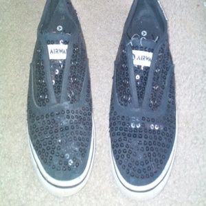 Black sequin airwalk slip ons