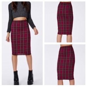 Corine Tartan Jersey Midi Skirt.