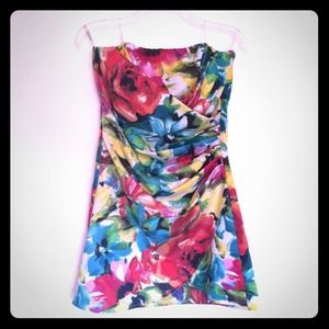 Bright Floral Printed Mini Cocktail Dress