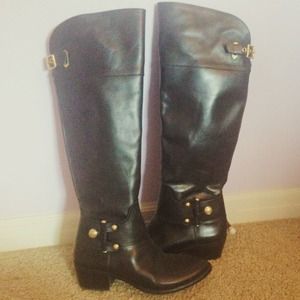 Vince Camuto black leather knee high boots