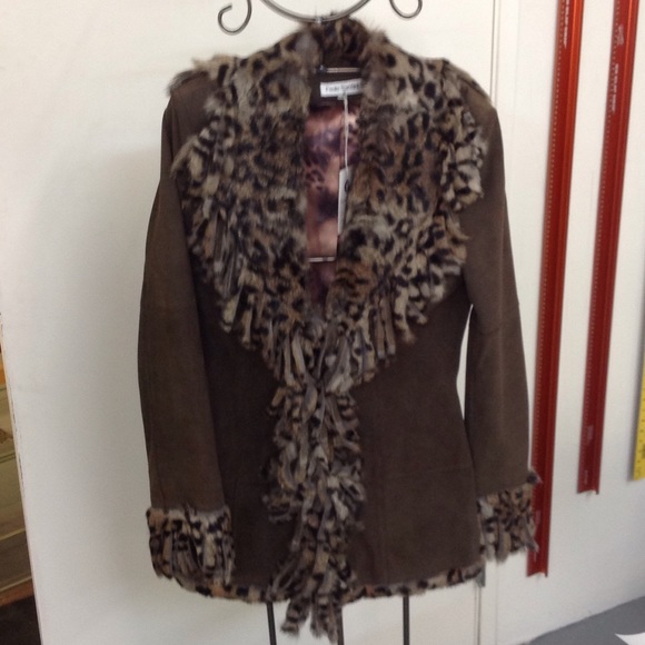 Suede leather jacket w/ rabbit fur