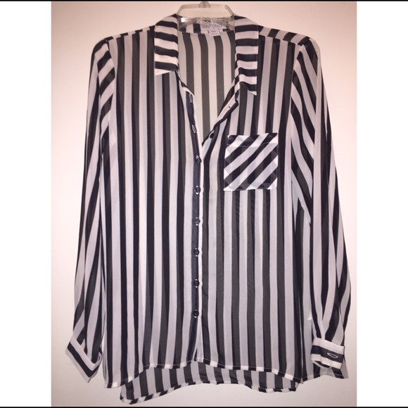 Black & White Striped Chiffon Blouse