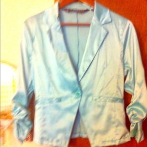 Aqua colored satin blazer 3/4 sleeve. Never worn