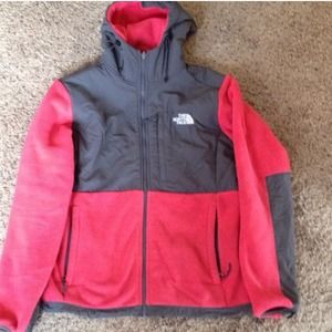 North face Orange and grey denali hooded jacket