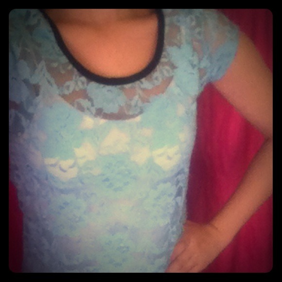 Minty blue lace top