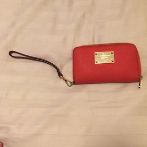 Coral, Saffiano Leather Michael Kors Wristlet