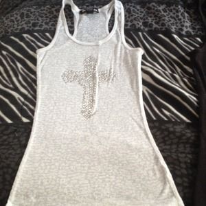 White Rhinestone Cross Tank