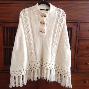 VS Victoria's Secret Cable Fringe Poncho Sweater