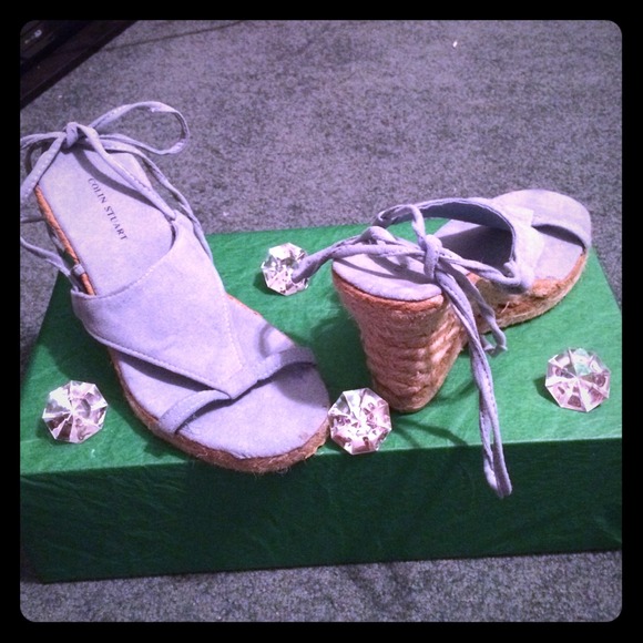 Blue suede wedges
