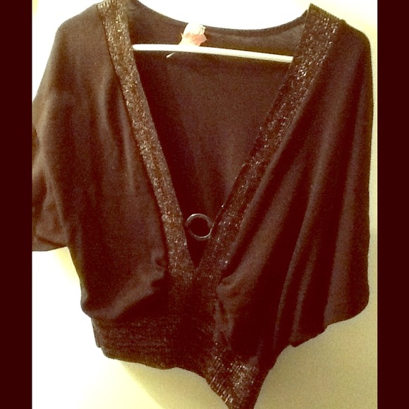 Black & Gold Sweater Midriff Top