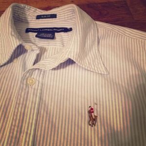 Ralph Lauren polo, white and blue striped, size 6
