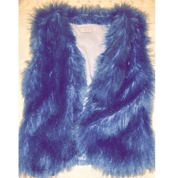 1. State Jackets & Blazers - 1. State blue fur fuzzy fur vest fashion NWT small