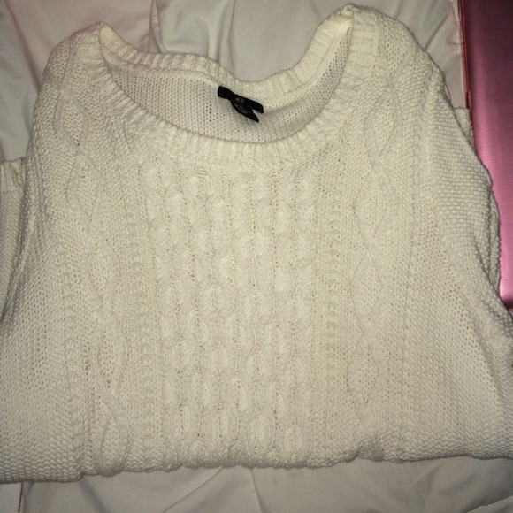 White cable knit sweater