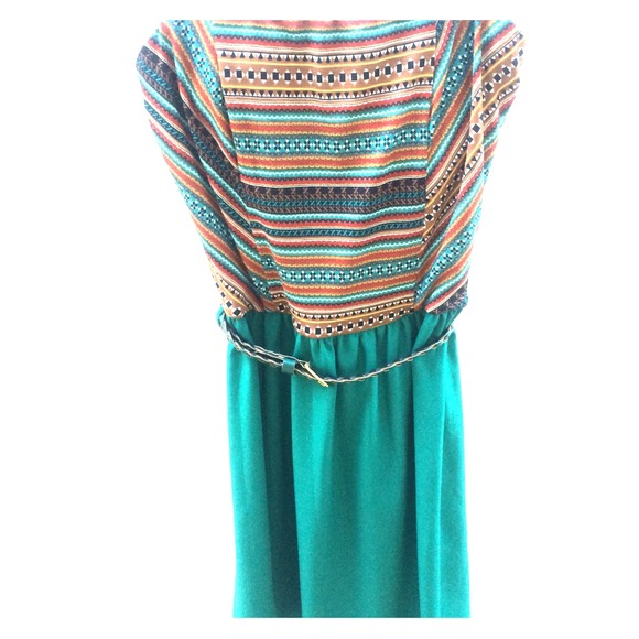 Tribal print/green strapless dress