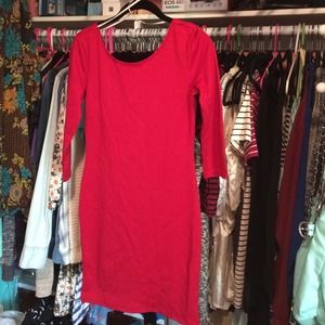 Red form fitting dress