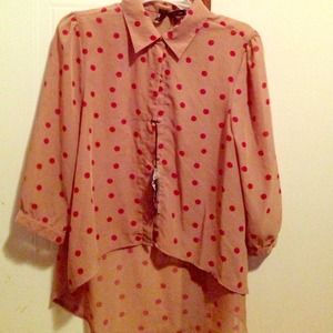 Beige and red polka dot high low shirt