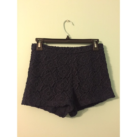 Crocheted high waisted shorts.