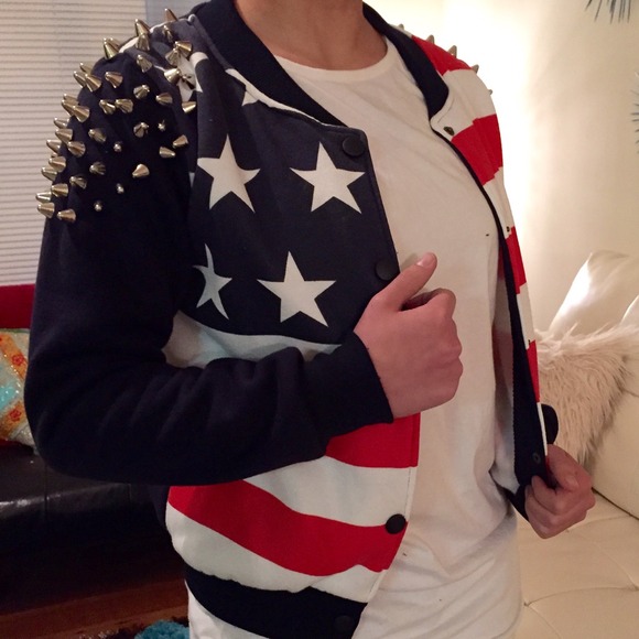 MekdaDesigns Jackets & Blazers - American flag spiked jacket