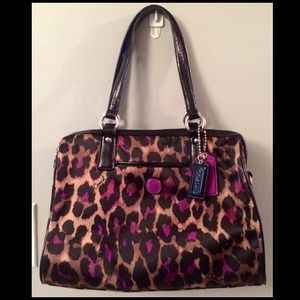 Authentic Signature Coach Ocelot Satchel in violet