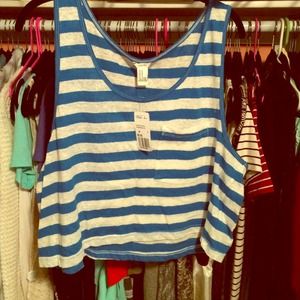 Blue and white stripe crop tank