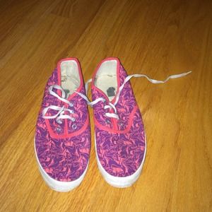 Purple and salmon sneakers