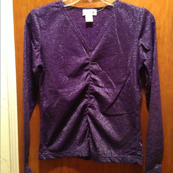 Purple sparkly top long sleeves puckered front