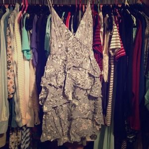 Flower print ruffle/layered spaghetti strap dress