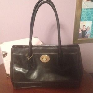 Black leather coach purse with blue interior