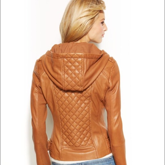 Michael Kors Hooded Leather Motorcycle JacketBLACK - Picture 2 of 3