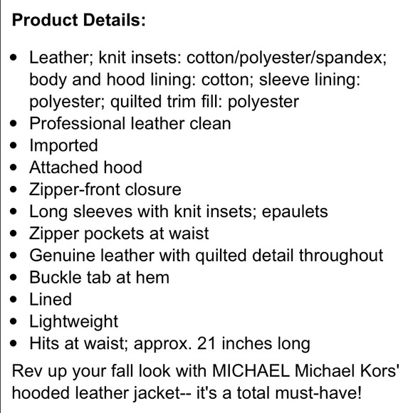 Michael Kors Hooded Leather Motorcycle JacketBLACK - Picture 3 of 3