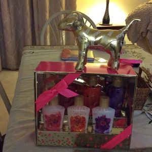 Victoria Secret lotion/perfume and mini gold dog