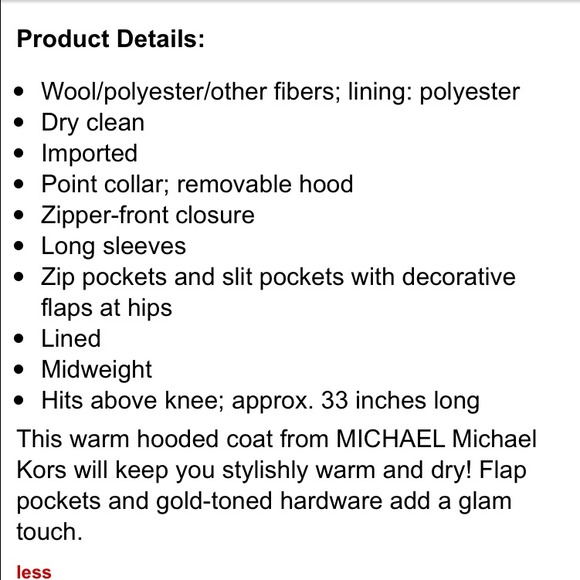 Michael Kors zip front hooded wool blend coat - Picture 3 of 3