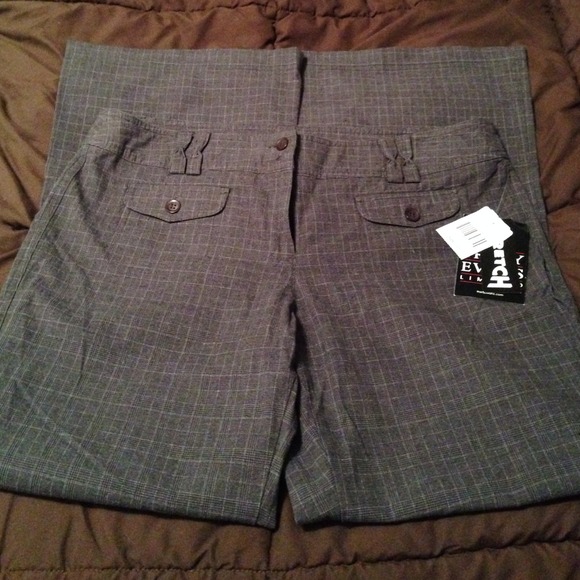 Gray plaid dress pants & Maurice's black cardigan