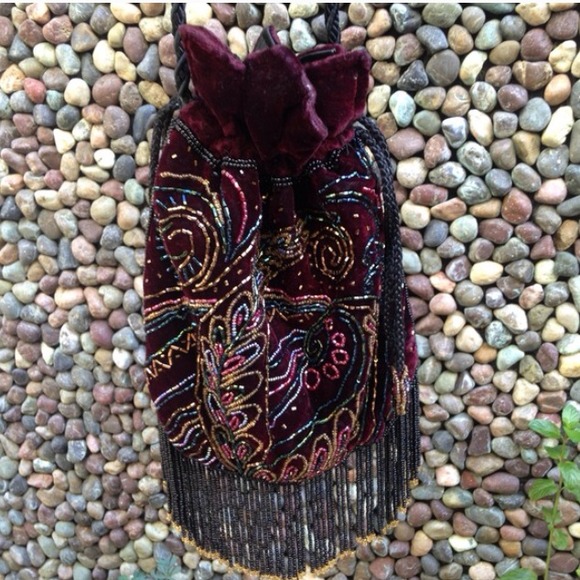 Beaded Velvet Bucket Bag