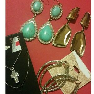 Everything in pic. earrings,  Guess cross necklace