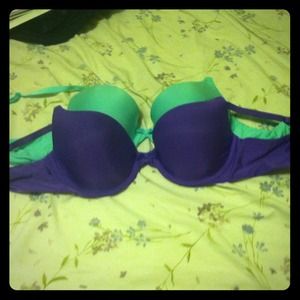Purple and greenblue bra
