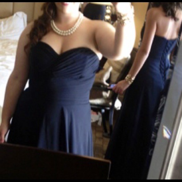 Elegant navy blue lace up back gown